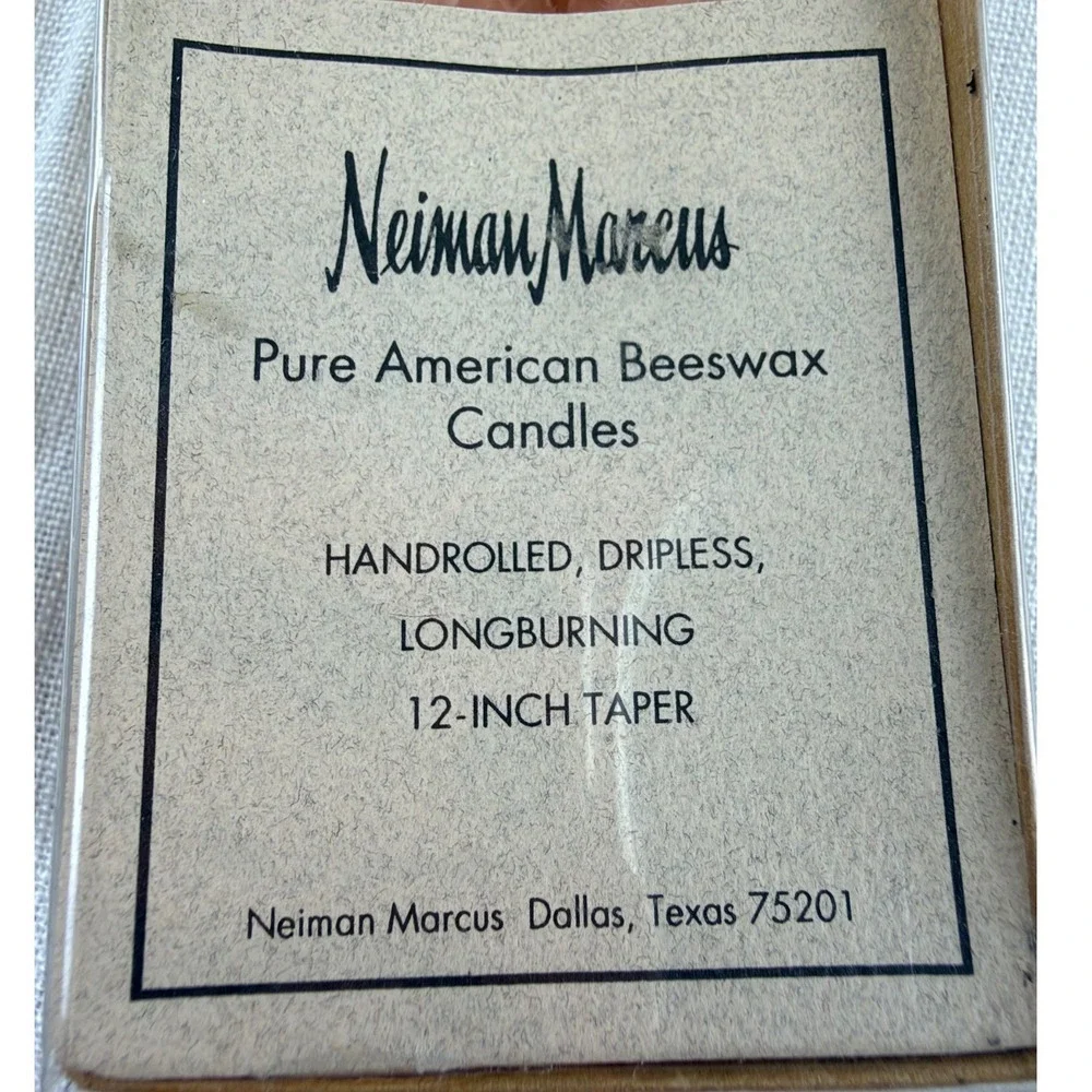 Neiman Marcus Pure American Beeswax 12 Inch Taper Candles Handrolled Peach Pair